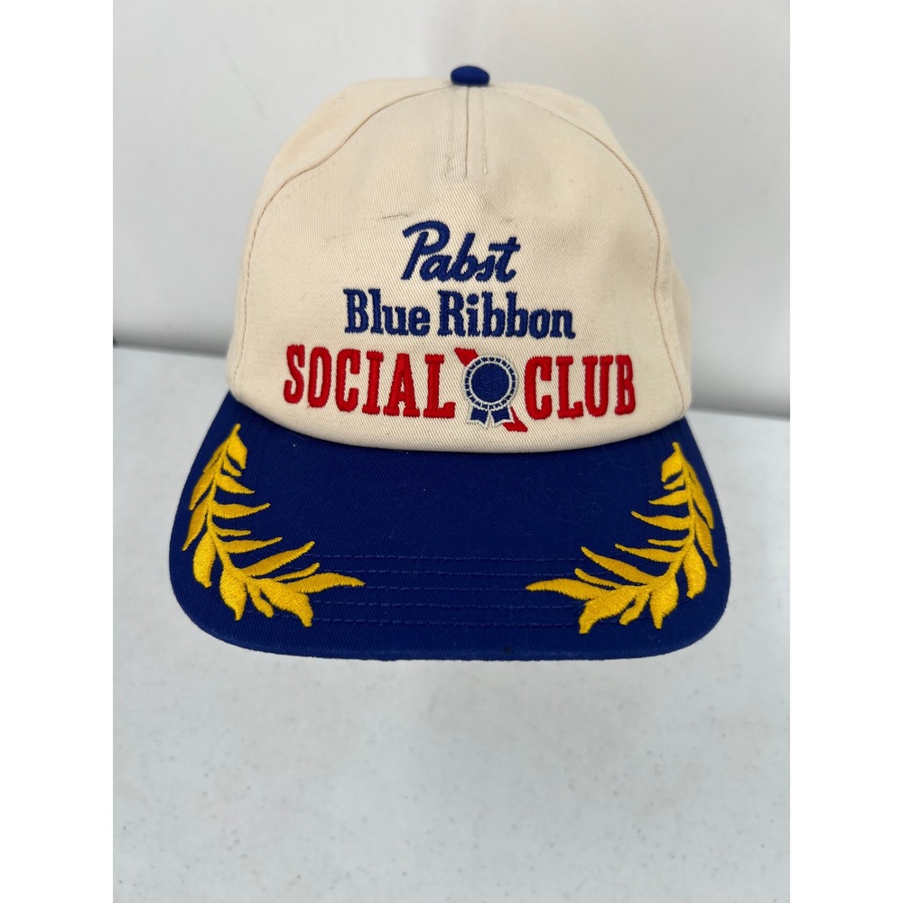 American Needle Pabst Blue Ribbon Social Club Snapback Hat Cream Blue PBR Cap